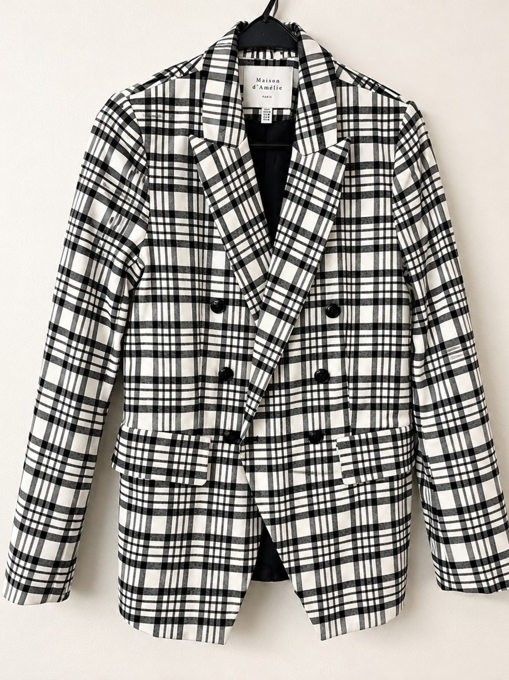 Black & White Plaid Double-Breasted Blazer